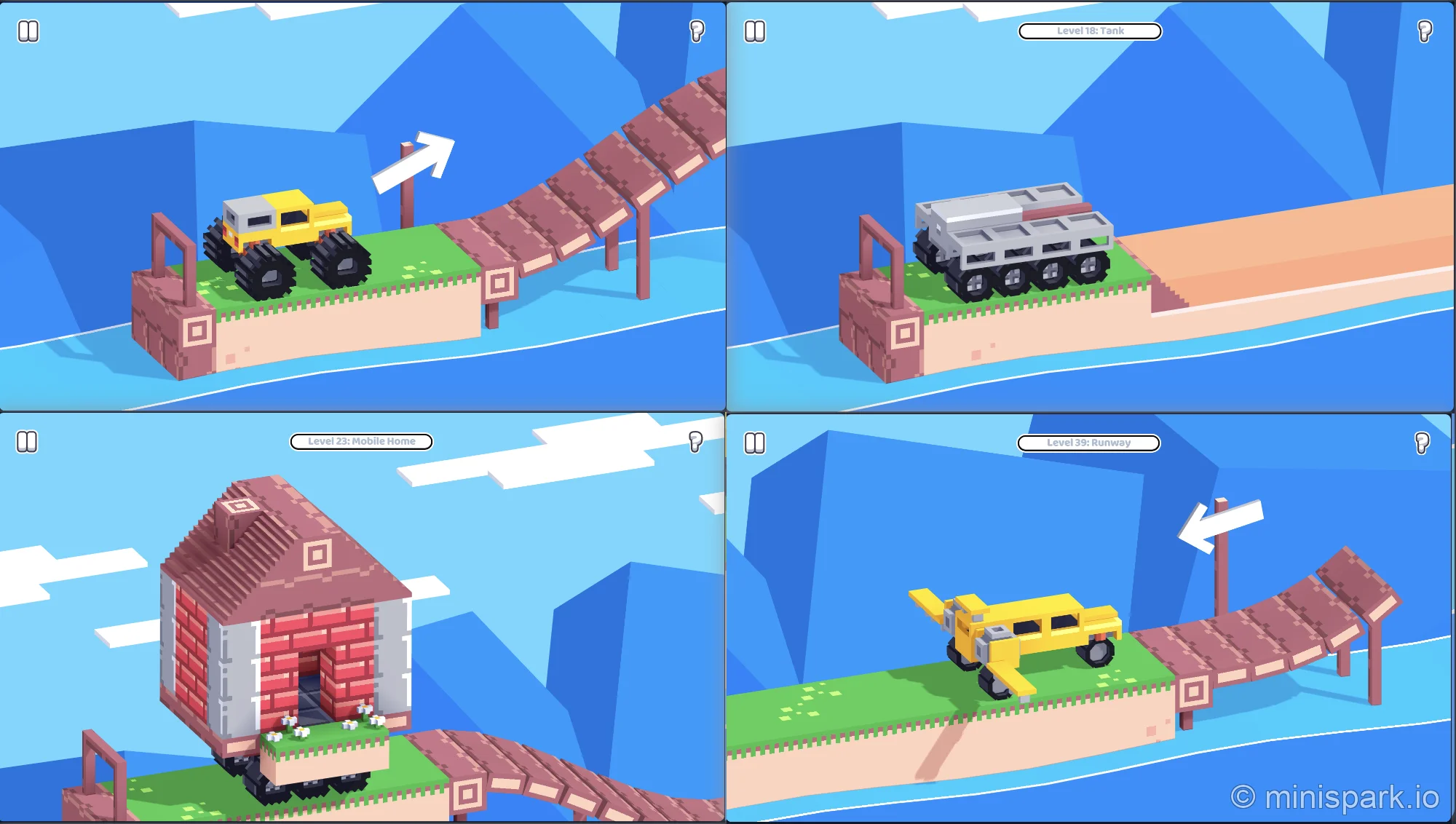 Showcase of four different vehicle types demonstrating physics variety