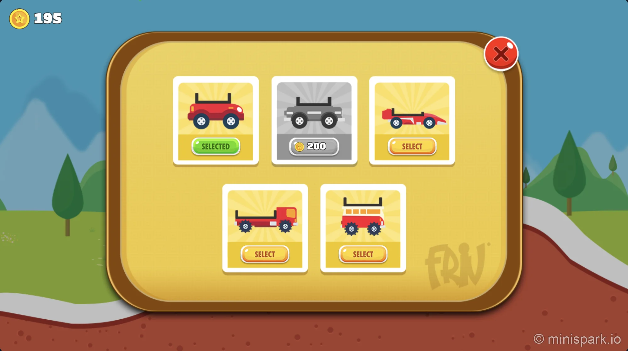 Vehicle selection screen showing unlockable cars in Eggy Car