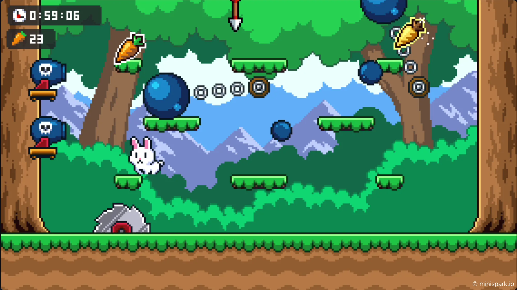 Bunny navigating through intense late-game chaos with multiple trap types