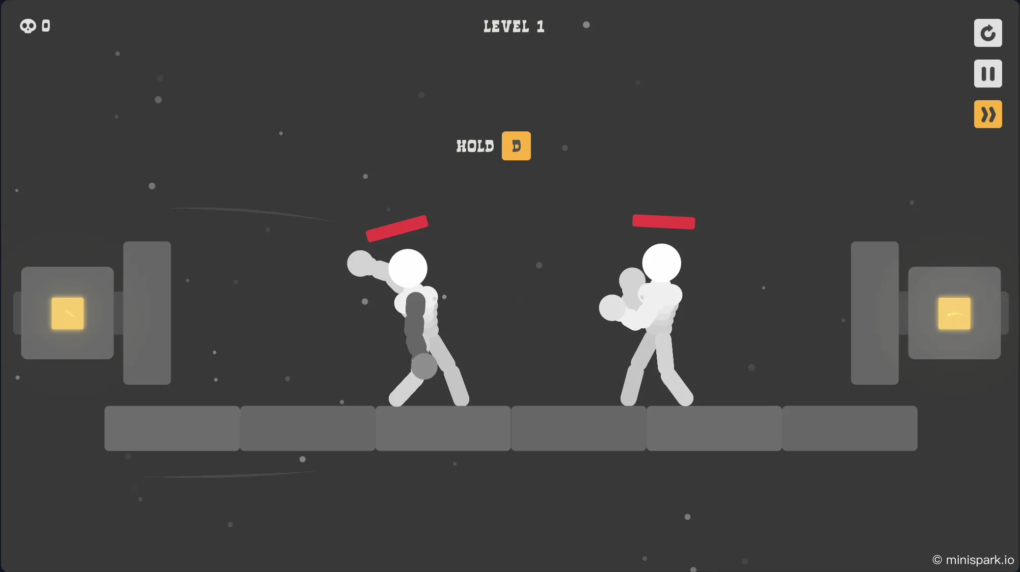 Core gameplay showing a player's ragdoll spinning and striking an enemy