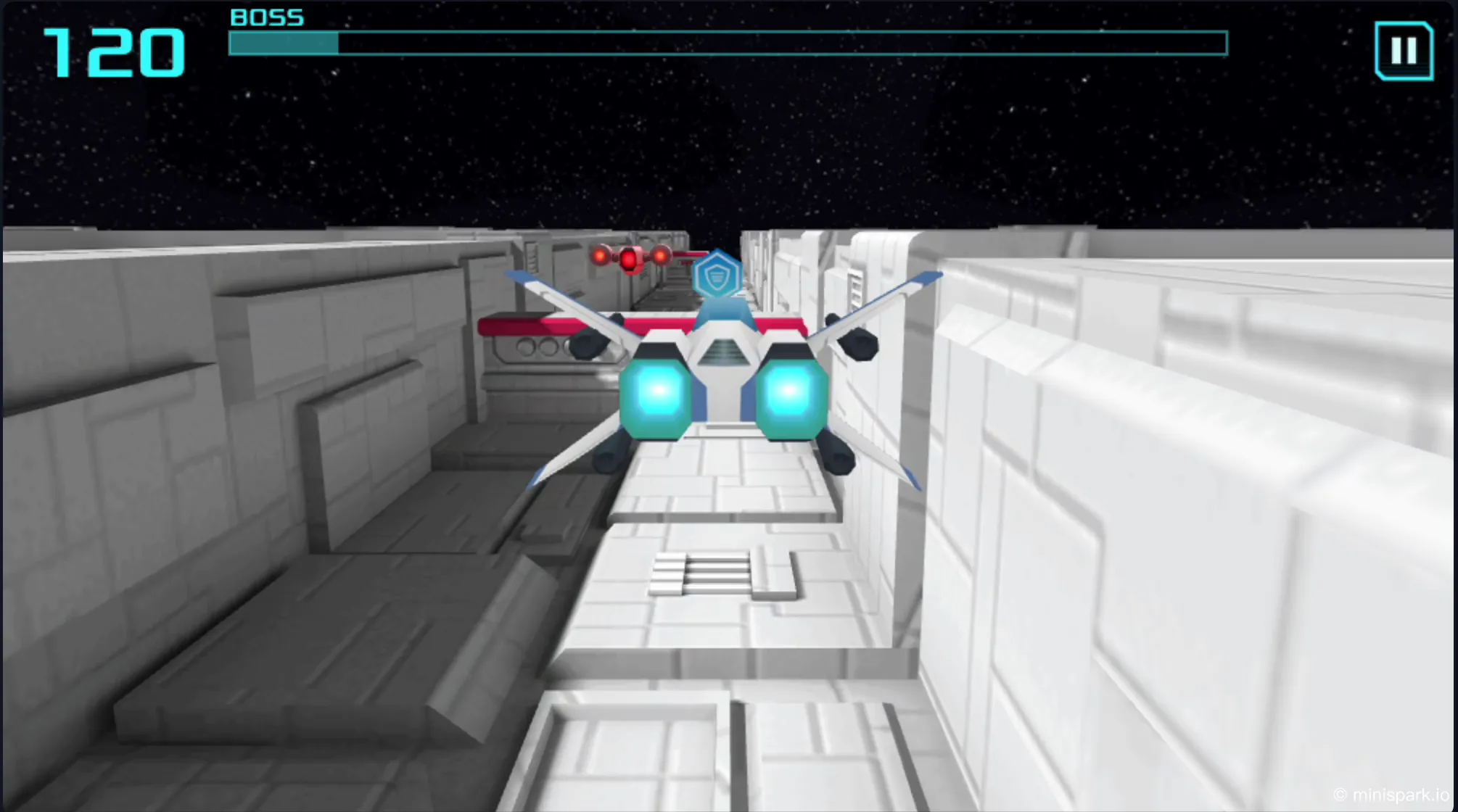 X Trench Run Force Shield power-up demonstration showing invulnerability to projectiles