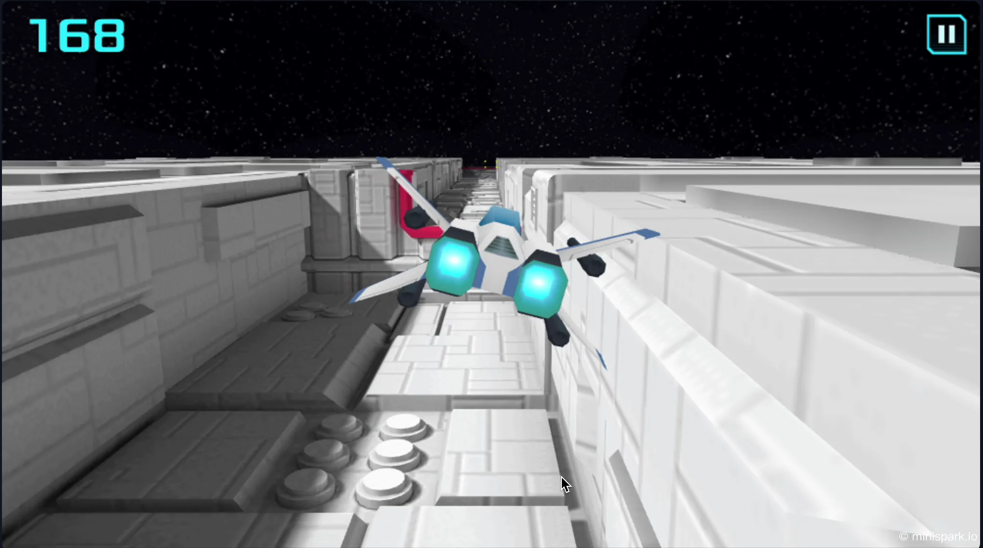 Animation showing the exclamation mark warning indicator in X Trench Run, followed by an enemy turret emerging in the exact same spot.